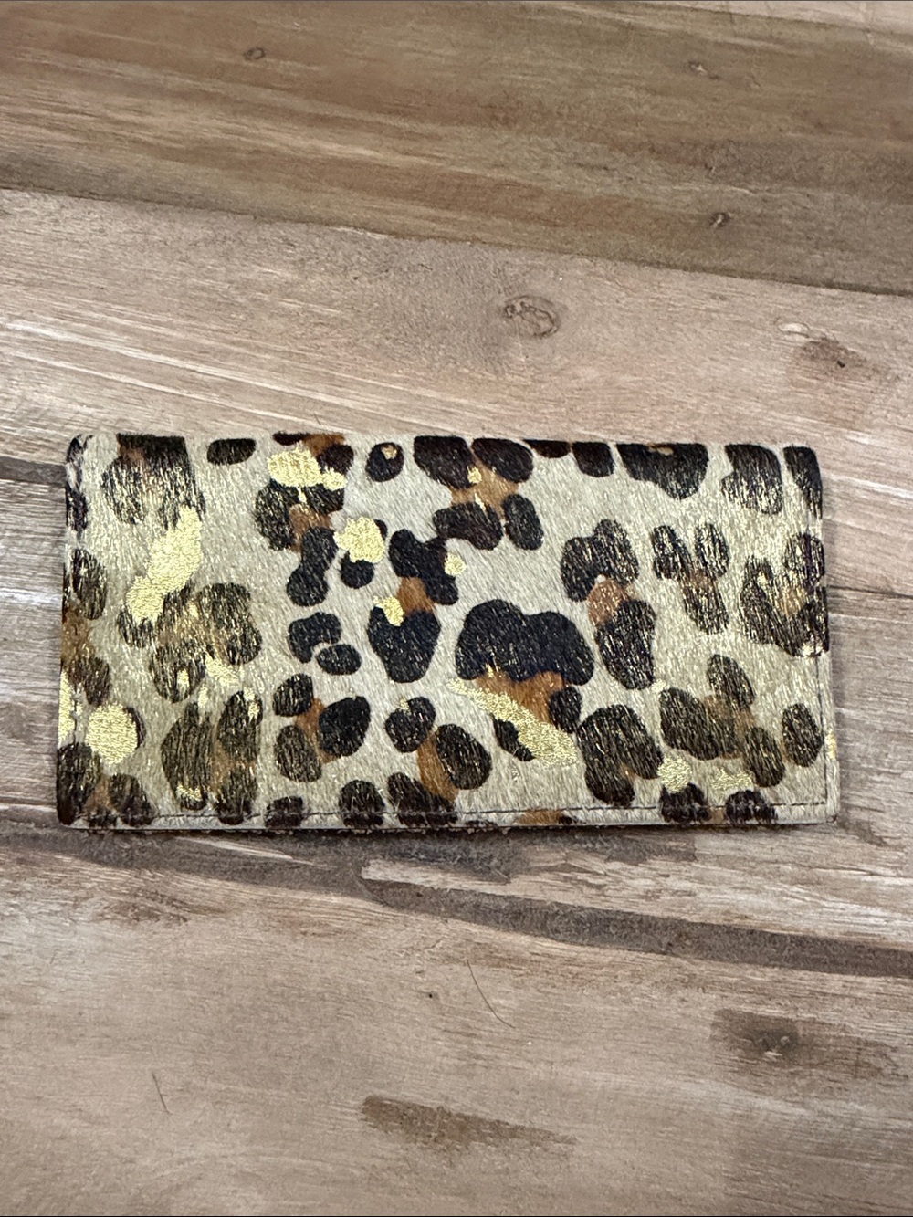 Keep It Gypsy Brand Upcycled Leopard Print Continental Wallet in Gold and Brown - Picture 3 of 4